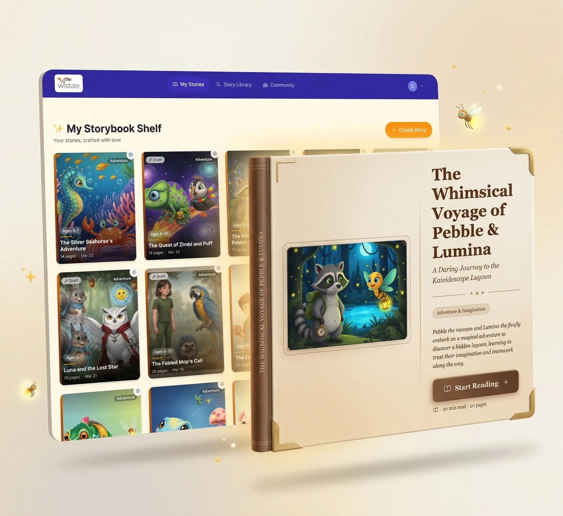 Wistale — storybook shelf and story reading experience side by side